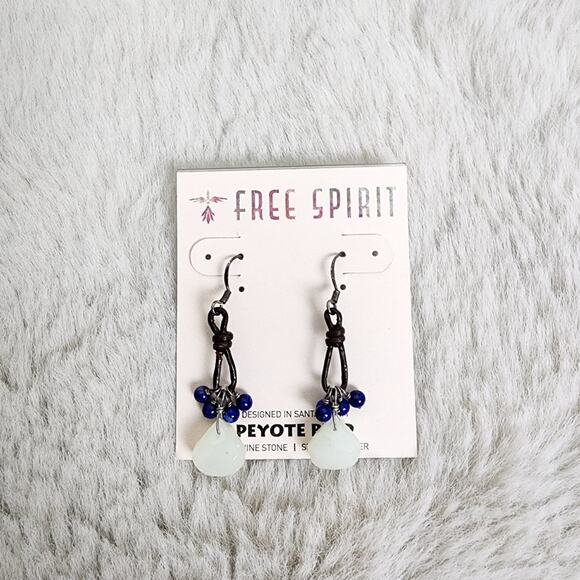 NEW Peyote Bird Free Spirit Blue and White Beaded Dangle Hook Earrings - Picture 1 of 8